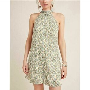 By Anthropologie Maddie Romper Sage Green Palm Pattern Shorts- Missing Belt